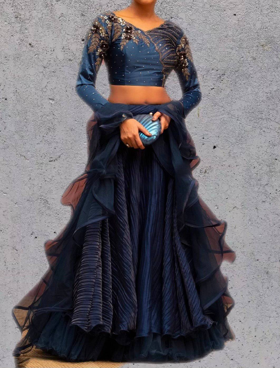 Blue Georgette Sangeet Designer Anarkali Gown SFFZ129780 – Siya Fashions