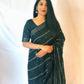 Black Georgette with thread work saree and ready to wear blouse - Desipartywear