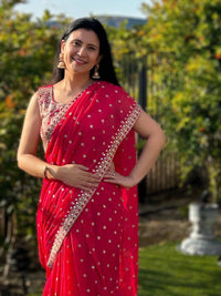 Thumbnail for Bright Pink Ruffle Saree - Desipartywear
