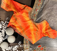 Thumbnail for Creame and orange pure organza silk saree with ready to wear blouse - Desipartywear