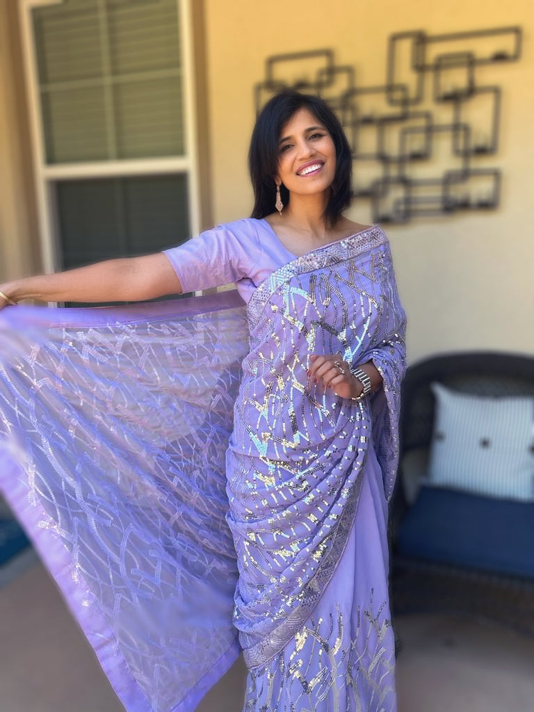 purple sequin saree