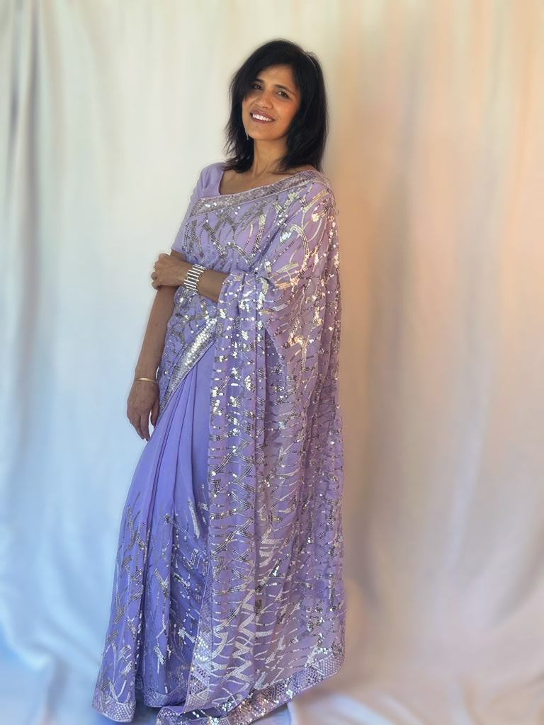 purple sequin saree