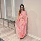 Pink Organza Saree with ready to wear blouse - Desipartywear