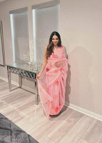 Thumbnail for Pink Organza Saree with ready to wear blouse - Desipartywear