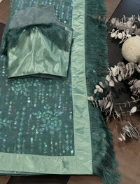 Thumbnail for Sea green sequin designer saree with designer sleeveless ready to wear blouse - Desipartywear