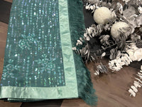 Thumbnail for Sea green sequin designer saree with designer sleeveless ready to wear blouse - Desipartywear